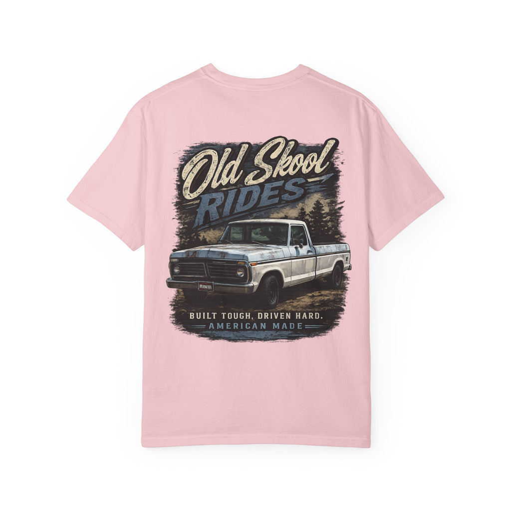 Old Skool Rides T-Shirt — Vintage Pickup Truck Graphic ("Old Skool Rides: Built Tough, Driven Hard")
