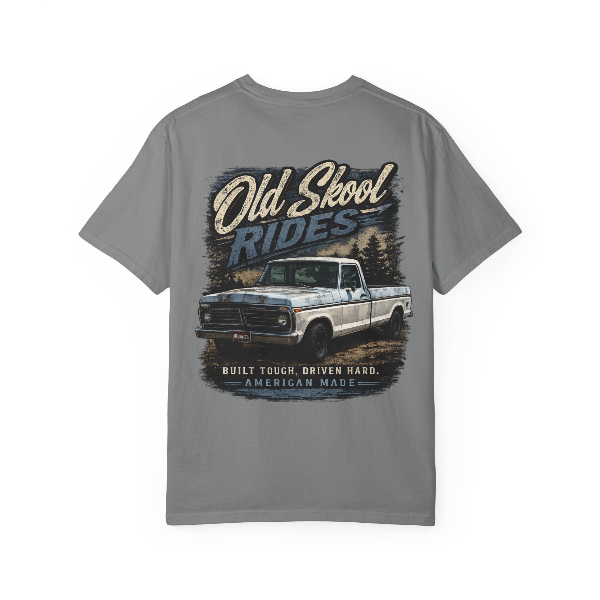 Old Skool Rides T-Shirt — Vintage Pickup Truck Graphic ("Old Skool Rides: Built Tough, Driven Hard")