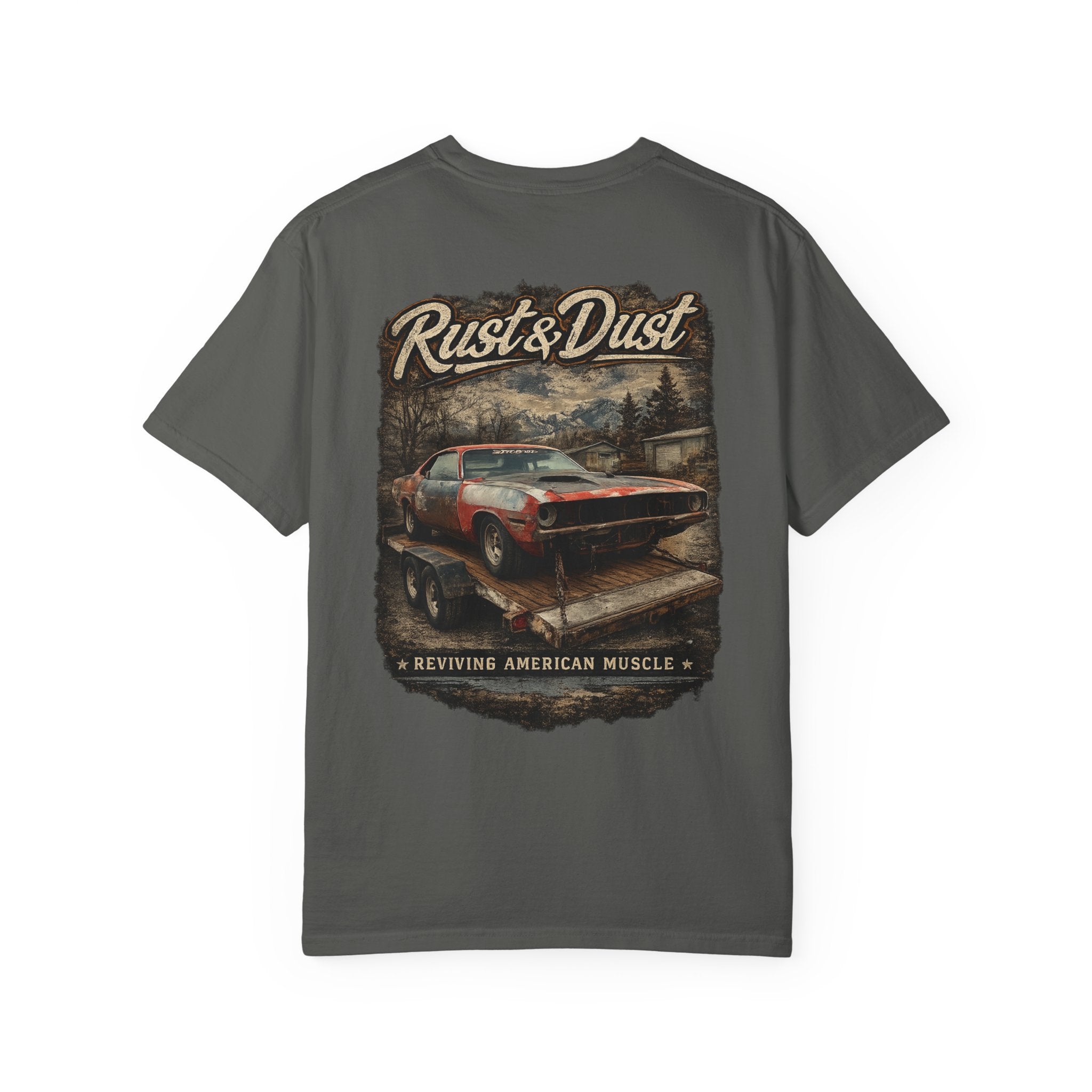 Rust & Dust Muscle Car T-Shirt — Vintage American Muscle Revival Graphic Tee